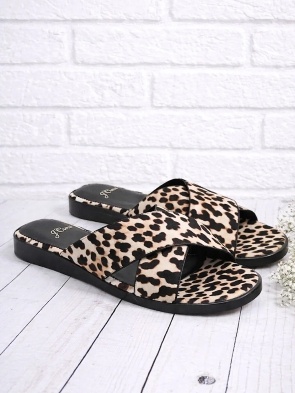 J. Crew NEW Leopard Calf Hair Cross Strap Sandals